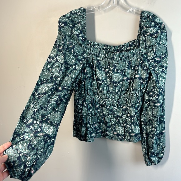 NWOT Boden Ruched Waist Peplum Long Sleeve Cotton Deep Sea Paisley Size 8 - Picture 7 of 12